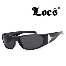 Locs Mens Gangster Biker Sunglasses w/ Free Pouch - Shiny Black Frame - LC22