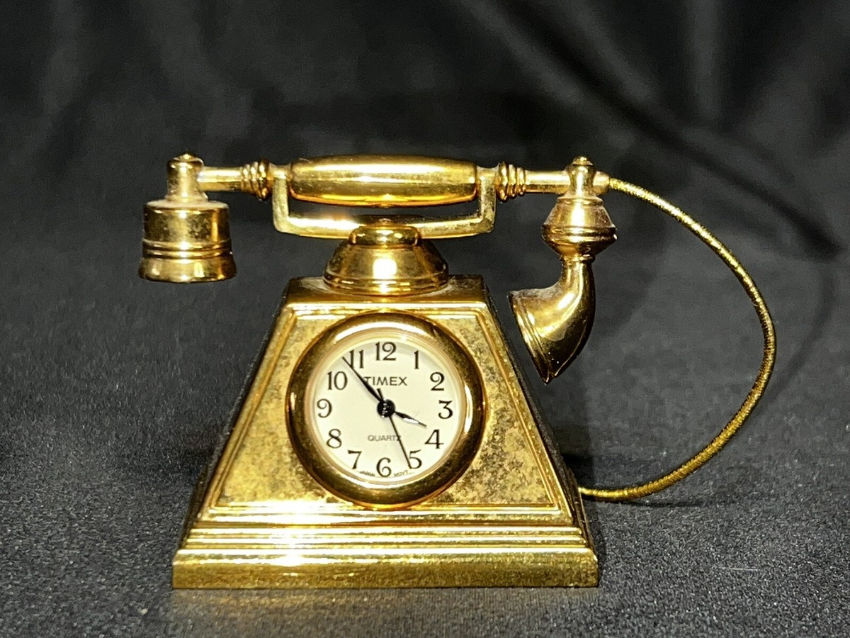 Timex Collectible Minature Old Time Phone Clock GOLD TONE Untested