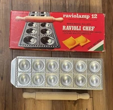 Raviolamp 12 Ravioli Chef Ravioli Pastry Maker Wooden Rolling Pin Made In Italy