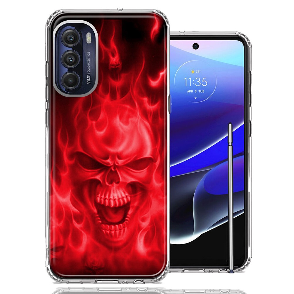 For Motorola Moto G Stylus 5G 2022 Red Flaming Skull Case