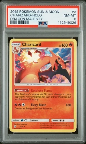 2018 POKEMON SUN & MOON DRAGON MAJESTY #3 CHARIZARD-HOLO PSA 8