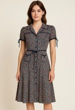 Vintage Betsey Johnson New York Floral Midi Dress Sz 6 80s 90s Piped