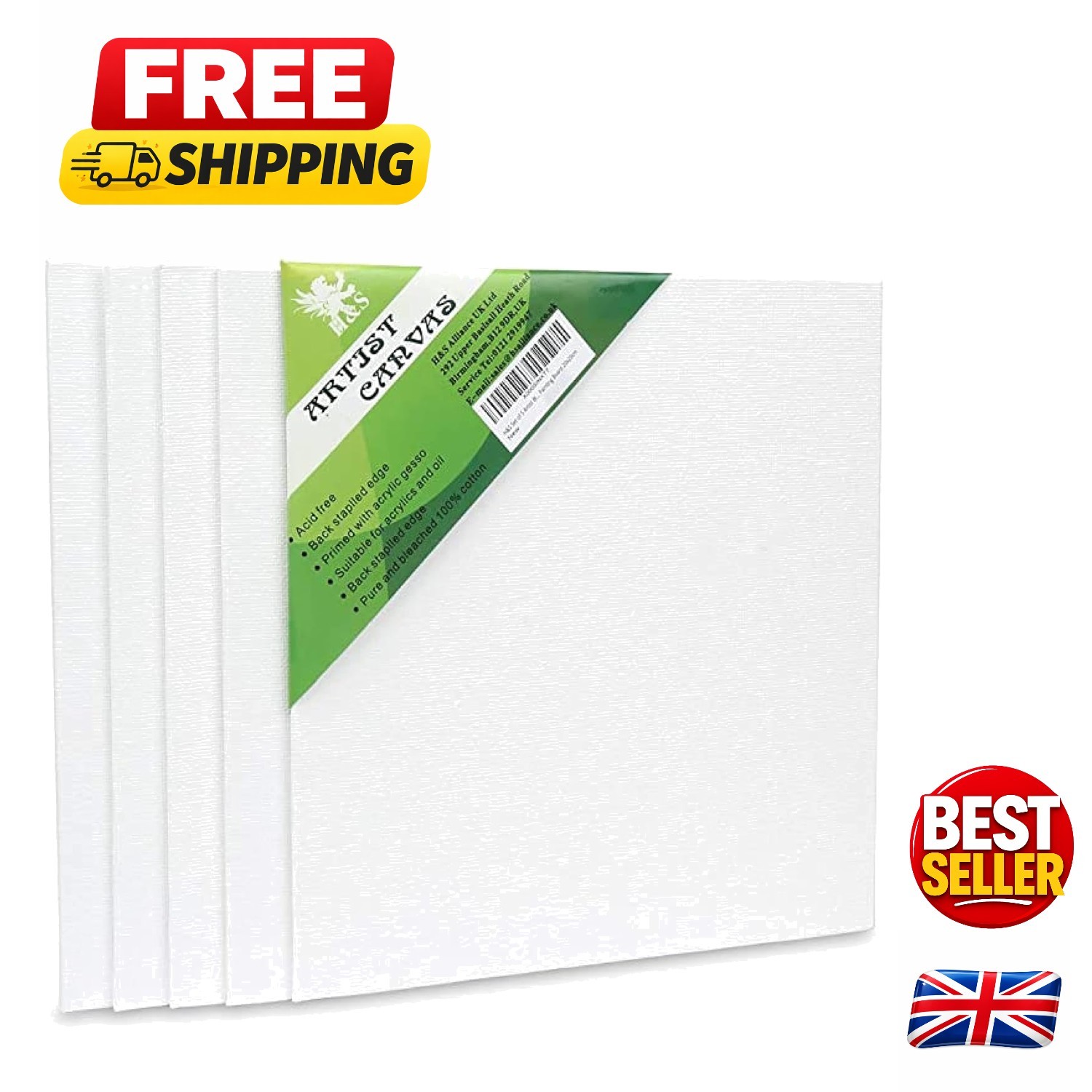 5x Triple Primed Blank Canvas Boards 20x20cm - Ideal for Creative Professionals
