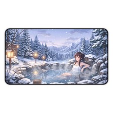 Winter Onsen Desk Mat Snowy Mountain Hot Spring Gaming Mousepad Extended
