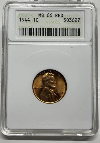 1944 Lincoln Wheat Cent / Penny 1c  MS66  RED ANACS Early Small Holder