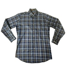 Forsyth of Canada Wrinkle Free Dress Shirt Men M Long Sleeve Blue Plaid Button