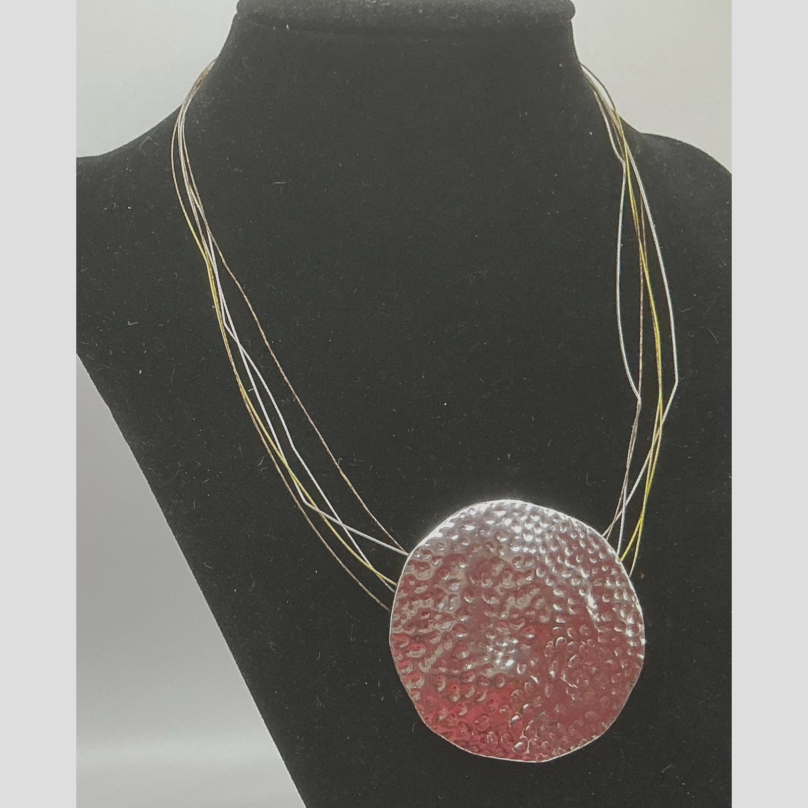 Hammered Silver Disc Statement Necklace Multi Str… - image 2