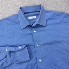 Ermenegildo Zegna Dress Shirt Mens 16.5 Blue Cotton Long Sleeve Italian Luxury