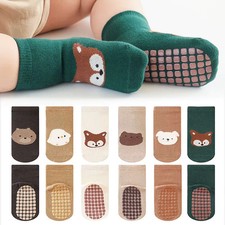 6 Pairs Kids Non-Slip Socks Cute Cartoon Fox and Bear Pattern Childrens Boys