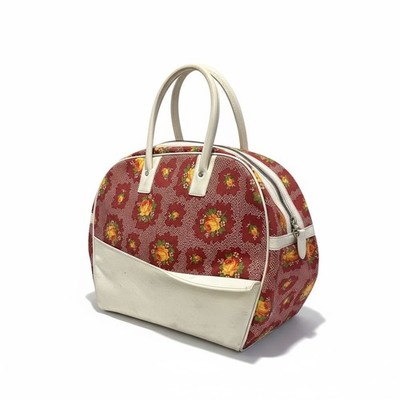 Vintage Floral Print Bowling Bag Satchel Handbag Retro Novelty Purse