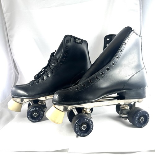 VTG Roller Derby Skates Men’s Size 9 Black Lace Up Urethane Wheels Missing Lace