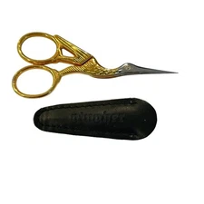 Gingher Gold Bird Stork Embroidery Scissors with Leather Sleeve