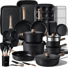 44Pcs Ensemble d'articles de cuisine en titane non adhésif - Pots d'induction & Pans, noir