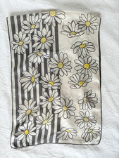 Vintage ECHO Gray  White Daisies Flowers Floral 100 Silk Scarf 15"x43" Japan