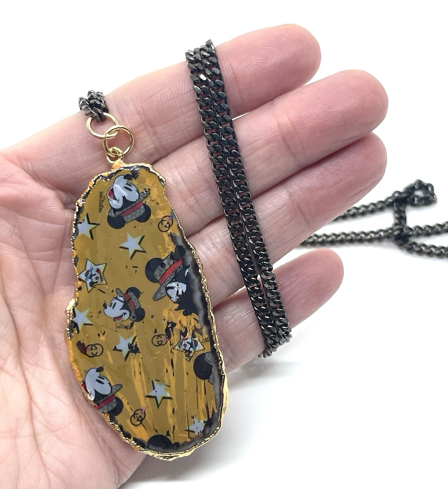 Collana Gucci Topolino $125 Autentica DARA ETTINGER unica nel suo genere fetta geode grezza