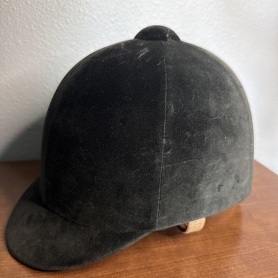 International Riding Helmet  Pro Rider Lo Profile Velvet Black 7 1/4 Tan Harness