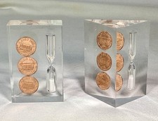 Lot Of 2 Lucite Acrylic Coin Lincoln Penny Pe...