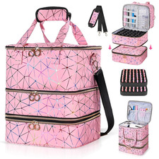 3 Layer Nail Polish Organizer Bag Holds 84 Bottles with Nail Lamp Travel Case