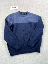Calvin Klein Sweater Mens Medium Blue Tight Knit Extra Fine Wool Ribbed Hem