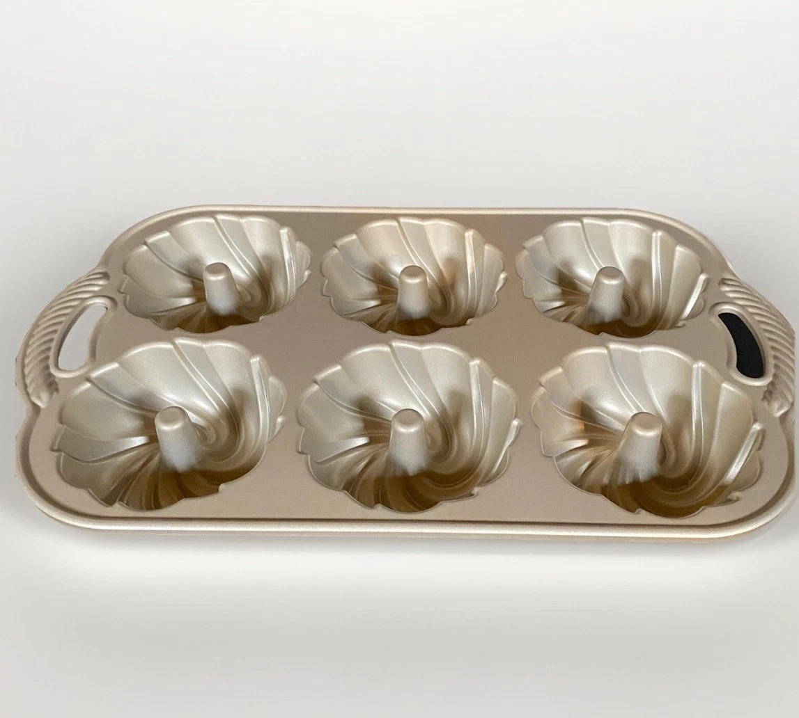 Nordic Ware Swirl Bundtlette Pan Cast Aluminum in Gold