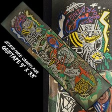 Jessup, MOB Skateboard Black & Camo Griptape Hand Drawn Artwork Multi-CLR Gems