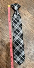 Chaps boys clip on tie black/grey plaid 14" long