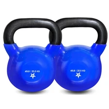 45LB Dark Blue Kettlebell Set of 2 Durable Vinyl Coated Cast Iron Weights
