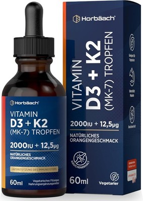 Vitamin D3 K2 2000 IE Tropfen - 60ml, Hochdosiert, Vegetarisch
