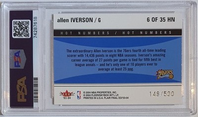 2003 Flair Final Edition Allen Iverson #6 /500 Hot Numbers- PSA 9