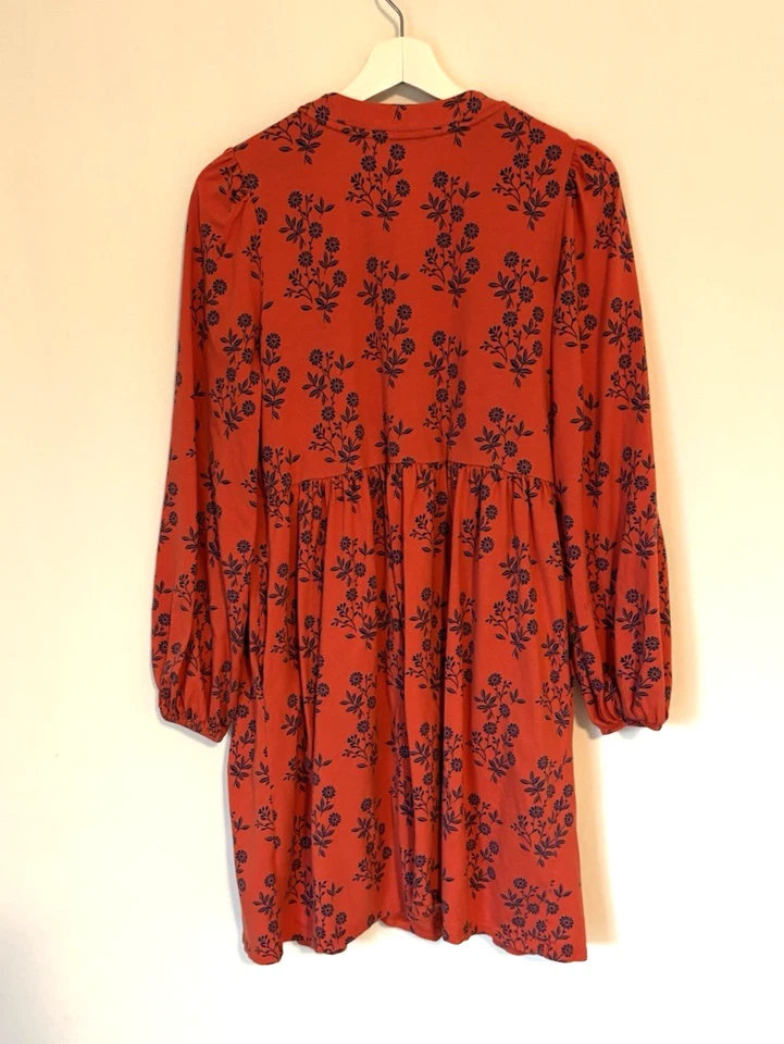 Boden Dress 6 Orange Floral Long Sleeve Fit & Flare Button Short Comfy Boho Fall - Image 2 of 4