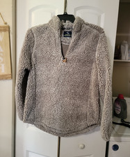 Simply Southern Gray Sherpa 1/4 Zip Mock Neck Pullover Sweatshirt Women L