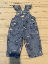 Girl's CARHARTT Blue Floral Animal Print Chambray Ruffle Overalls Size 9 mos