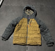Boys Patagonia Jacket Size XS 5/6 Small Hood Insulated Brown Gray Winter Coat