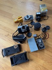 Vintage Camera LOT Parts Lens Flash Flex Master Minolta 7s Seiko Yashica Kodak