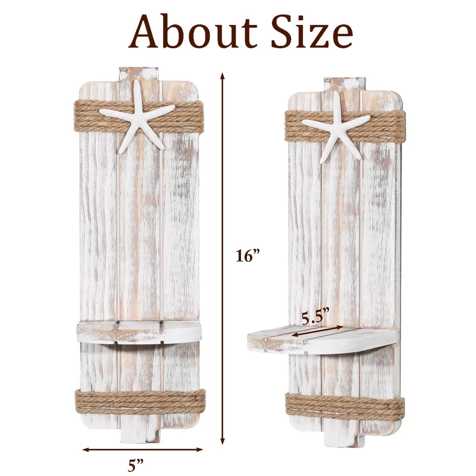 Juego de 2 apliques de velas de pared con estrellas de mar desvestidas - Decoración de playa temática de océano con... Foto 2 de 4