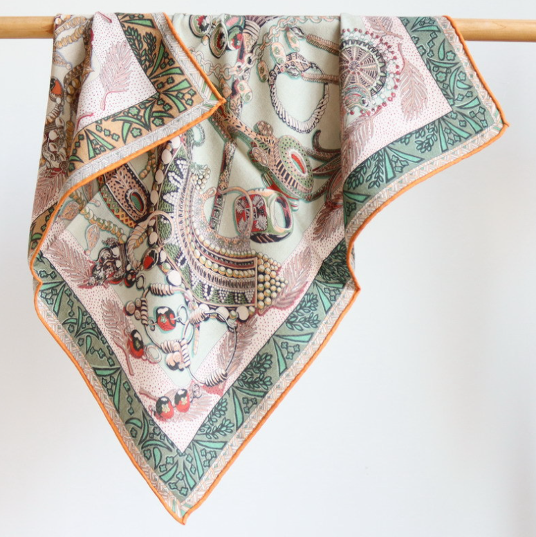 Drum Print 70% Cashmere 30% Silk Bandana Wrap Double Face Neck Scarf 65X65cm