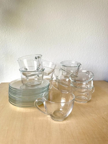 Vintage Arcoroc France Glass Cup and Saucer Coffee Cups Set of 11