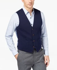 TASSO ELBA Vest Navy Blue Modern Cotton Blend Dress Suit Vest Men's S $69.50 New