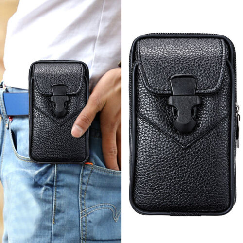 Retro Mens Waist Bag Genuine Leather Cell Phone Holster Case Belt Loop Sports - Afbeelding 1 van 13