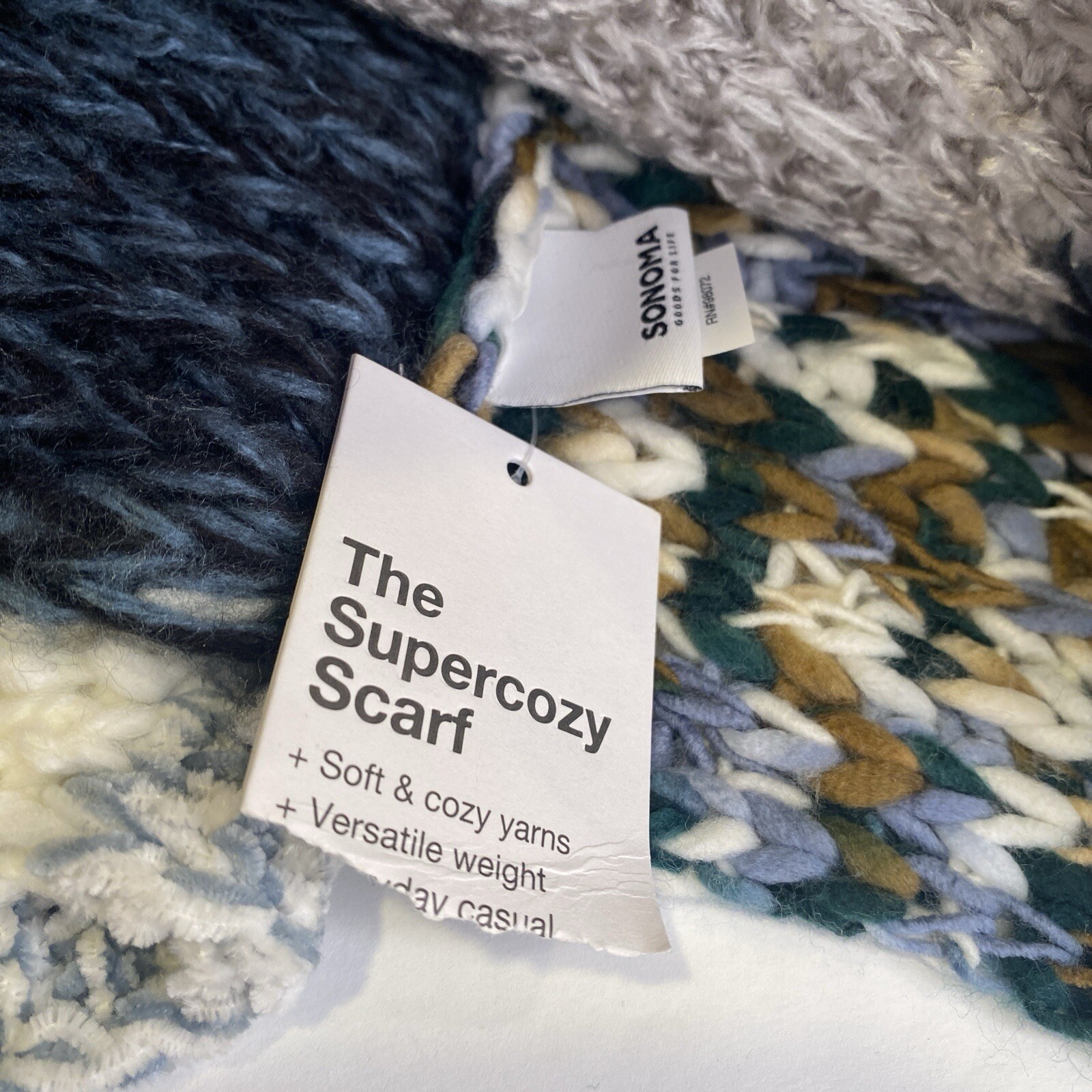 Sonoma NWT Knit SuperCozy Infinity Scarf Blue White Tan Grey One Size image 6