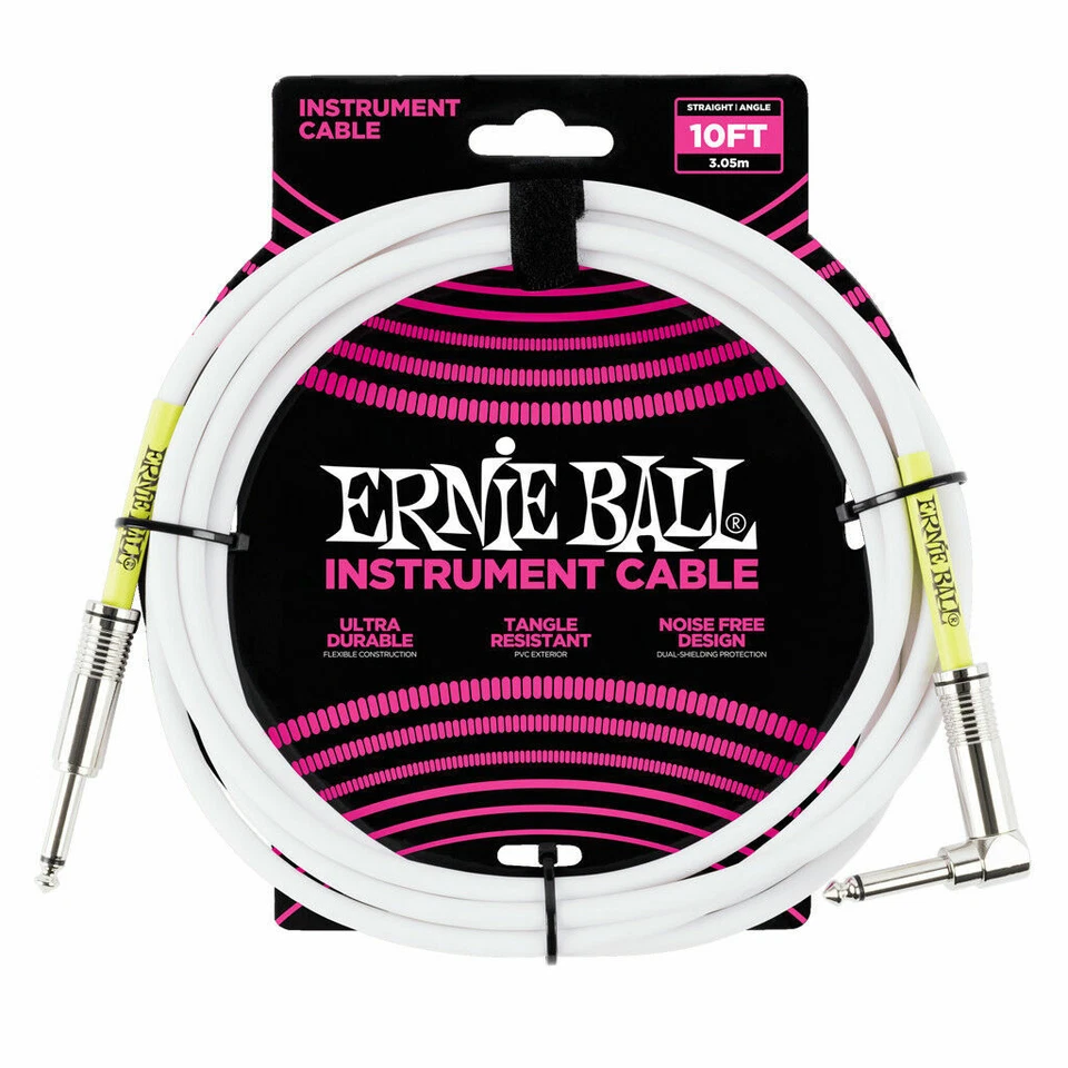 **ERNIE BALL 10' GUITAR/BASS INSTRUMENT CABLE(WHITE) - STRAIGHT TO RIGHT ANGLE** - Image 3 of 3