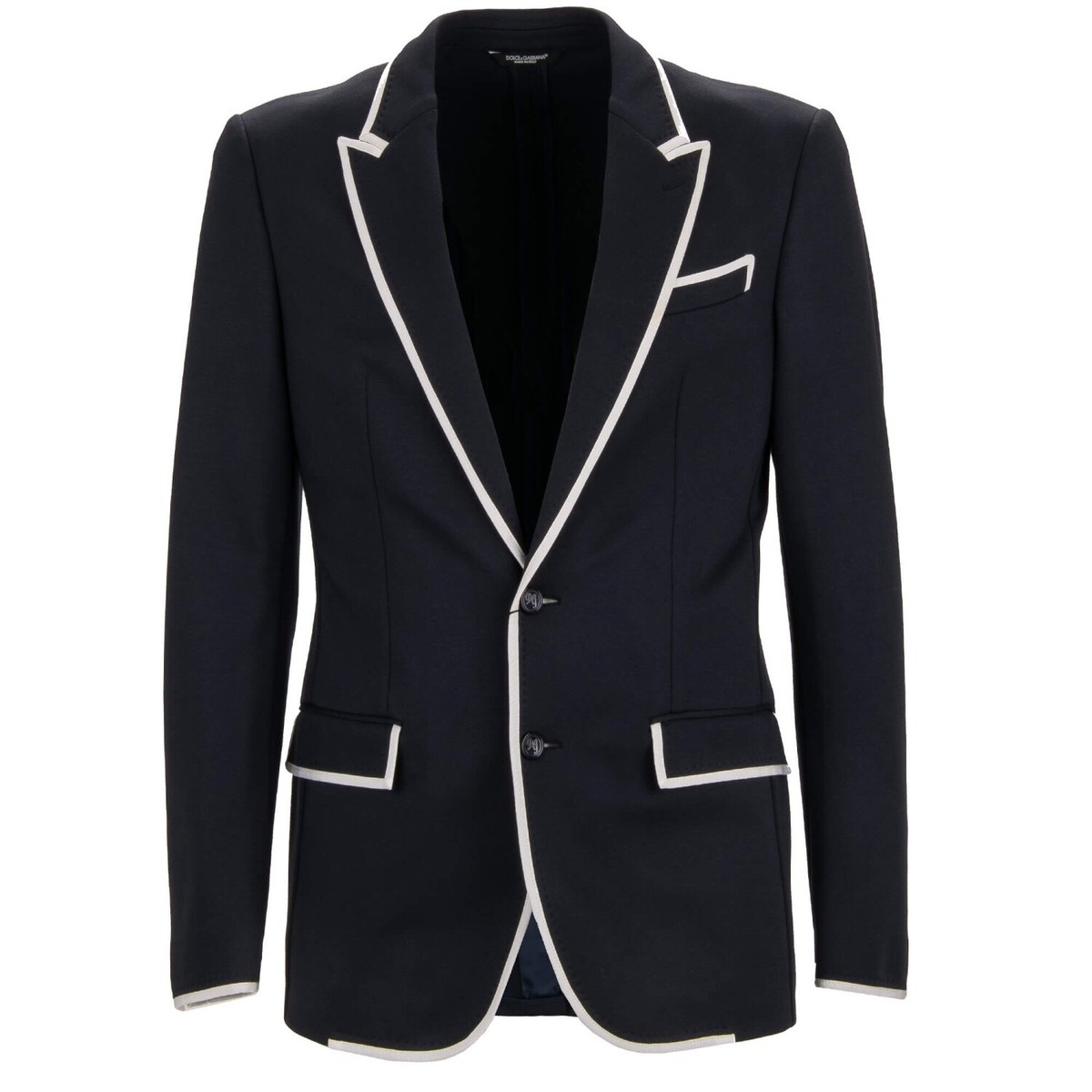 DOLCE GABBANA Jersey Blazer Jacket Peak Lapel Blue White 46 US 36 S