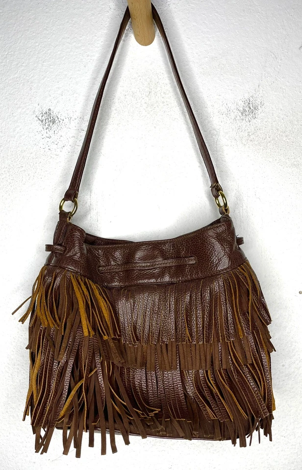 $298 Ralph Lauren ведро коричневый кожаный сумка с короткими ручками RRL сумочка бахрома Western Polo - Изображение 4 из 4