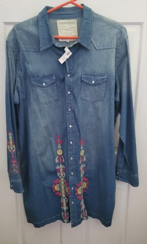 NWT Johnny Was 3J Workshop Embroidered Denim Shirt Dress Womens XL - Picture 1 of 5