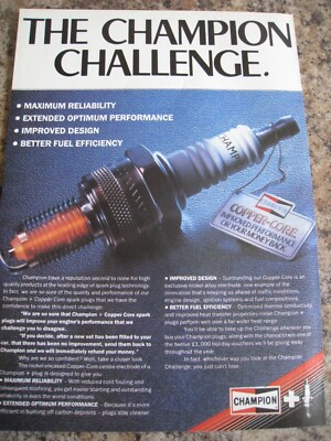 CHAMPION ZÜNDKERZEN KUPFERKERN CHALLENGE 1987 WERBUNG CA. A4 GRÖSSE FEILE 9