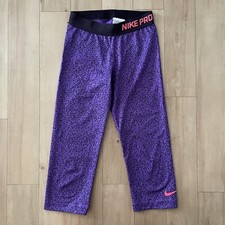 NIKE PRO MEZZO PRINT CAPRI Pantaloni Leggings Donna Small xs Viola/Nero Yoga