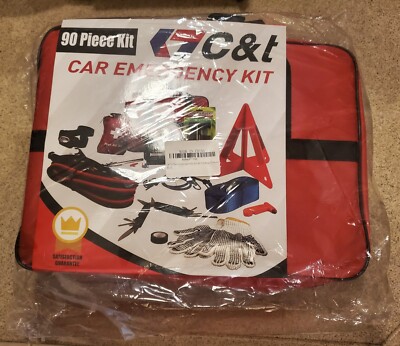 C & T 90 Piece Car Emergency Roadside & First Aid Kit Inside $ Carrying Case NEW
