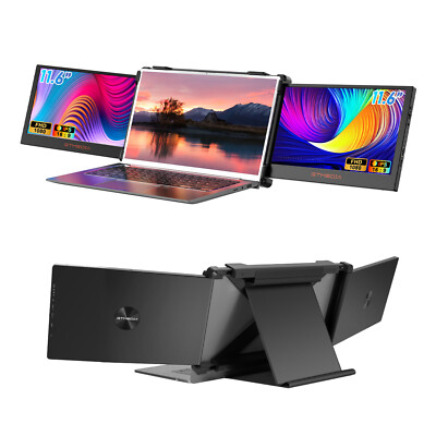 Dual Portable Triple Fold 1080P IPS Monitor Screen Extender For 13-17.3'' Laptops