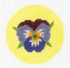  RETIRED  Purple Pansy handpainted Needlepoint Canvas 3" Ornament or Insert LEE