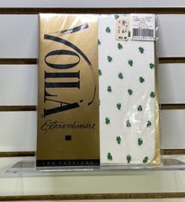 Vtg Voila Extraordinaire WHITE GREEN SHAMROCK IRISH LUCKY Pantyhose Tall 1992
